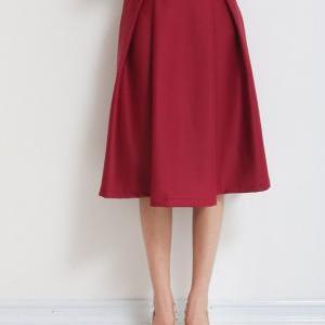 Red High Rise Knee Length A-line Skirt