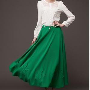 Ball Gown Design Green Embroidered Long Chiffon..