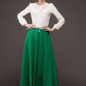 Ball Gown Design Green Embroidered Long Chiffon..