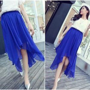 Gorgeous Chiffon Royal Blue Irregular Hem Skirt