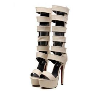 Strappy High Heels Gladiator Sandals In Apricot