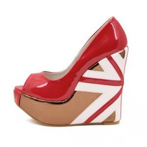 Peep-toe Union Jack Wedge Pumps Made From Glossy..