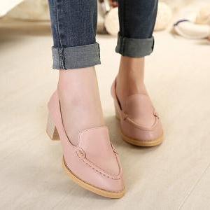 Comfy Pink Pointed Toe Chunky Heel Shoes