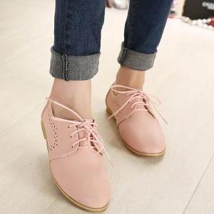 Cute Lace Up Pink Oxford Shoes