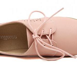 Cute Lace Up Pink Oxford Shoes