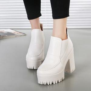 Pure White Retro Fashion Chunky Heel Boots