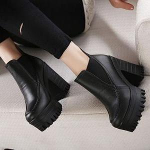 Street Style Black Chunky Heel Boots on Luulla