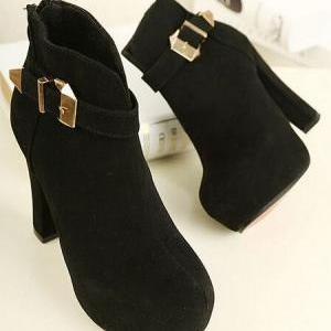 Stylish Black Suede High Heel Boots