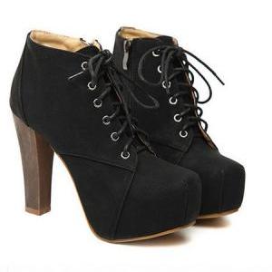black high heel lace up boots