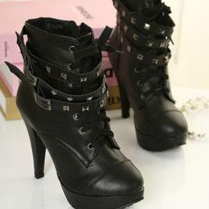 Sexy Black Studded High Heel Boots