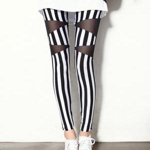 Black And White Stripes Leggings