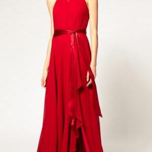Gorgeous Red Halter Chiffon Dress