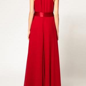 Gorgeous Red Halter Chiffon Dress