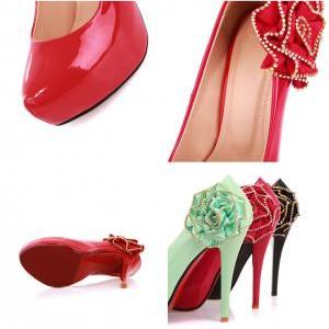 Gorgeous Floral Design High Heel Shoes In Red,..