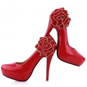 Gorgeous Floral Design High Heel Shoes In Red,..