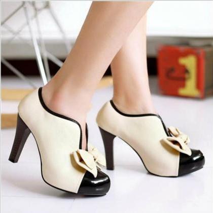 Adorable Bow Design High Heel Shoes In Beige