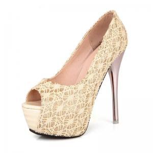 Gorgeous Peep Toe Lace Design High Heel Shoes