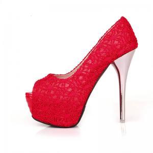 Gorgeous Peep Toe Lace Design High Heel Shoes