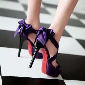 Purple Strappy High Heel Fashion Sandals With Bow