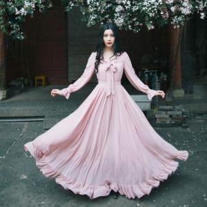 Beautiful Vintage Inspired Long Sleeve Pink Dress..