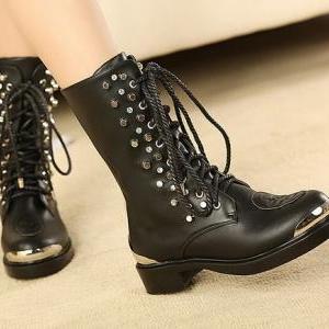 Studded Black Lace Up Boots