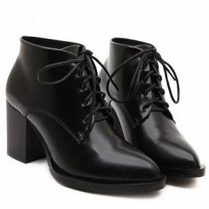 Pointed toe Black Lace up Ankle Boo..