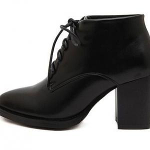 Pointed toe Black Lace up Ankle Boo..