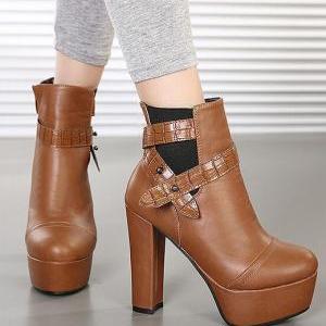 chunky heel boots brown