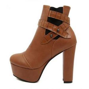 chunky heel boots brown