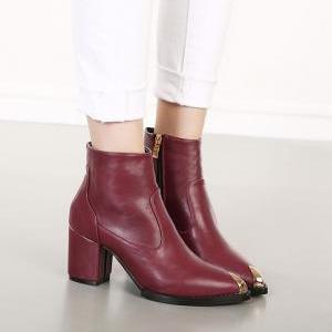 Wine Red Pointed Toe Size Zipper Design Boots