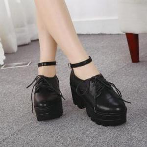Black Chunky Heel Platform Shoes