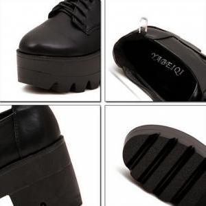Black Chunky Heel Platform Shoes