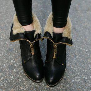 Stylish Front Zipper Design Booties In Black And..
