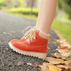 Autumn And Winter Round Toe Flat Mid Heel Lace Up..