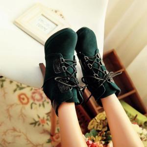 Deep Green Lace Up High Heel Boots