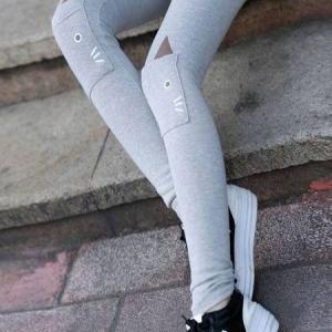 Cute Slim Fit Light Grey Cat Design Leggings