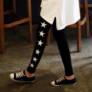 Cute Star Printed Leggings In Black