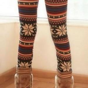 Cute Printed Warm Leggings For Autumn And Winter