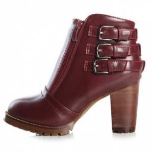 red chunky heel boot