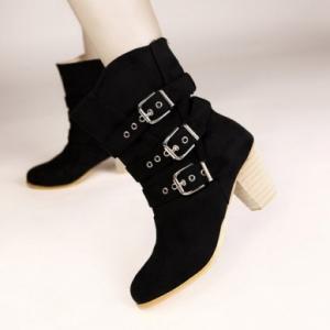 Cute Black Buckle Design Winter Boots