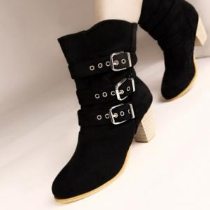 Cute Black Buckle Design Winter Boots