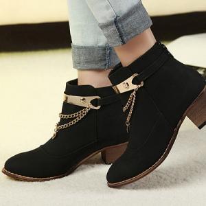 chunky heel chain gold ankle boots