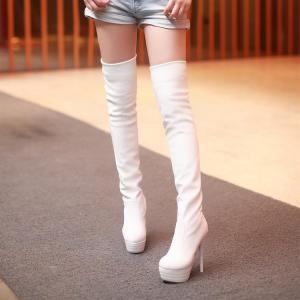 Luxury White Over The Knee High Heel Winter Boots