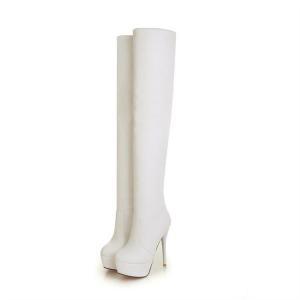 Luxury White Over The Knee High Heel Winter Boots