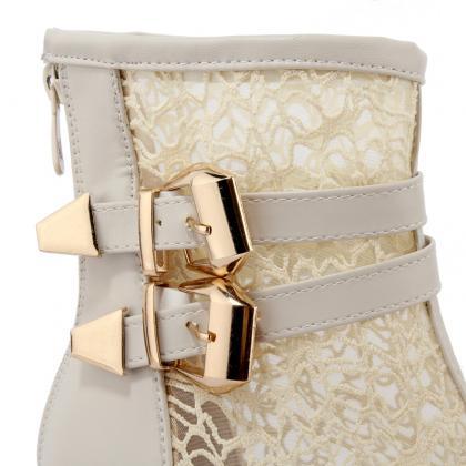 Beautiful White Wedge Boots With Lace Detail