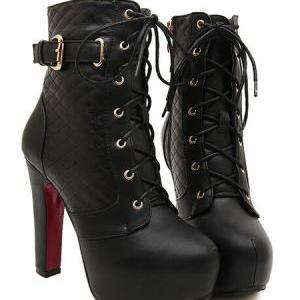 Sexy Black Buckle Design Red Sole High Heel Boots