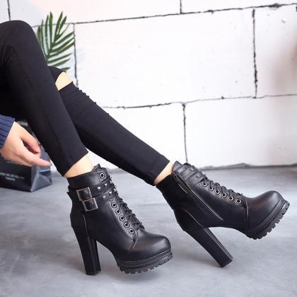 Studded Black High Heel Winter Boots