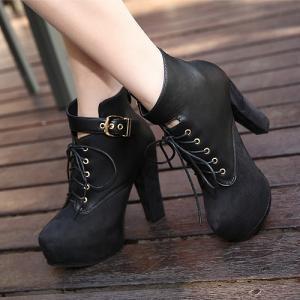 Chunky Heel Black Lace Up Ankle Boots