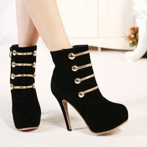 Stylish Pure Black Round Toe High Heels Fashion..