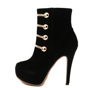 Stylish Pure Black Round Toe High Heels Fashion..